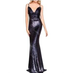 NEW CLARISSE v-neck mermaid maxi dress in heather/gold